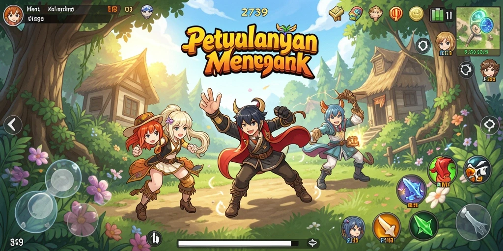 Screenshot utama dari gameplay 2739 yang menampilkan karakter-karakter Anime.
