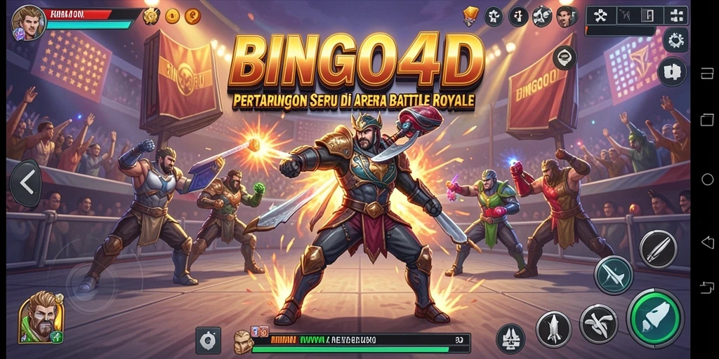 Tangkapan layar utama BINGO4D menampilkan aksi intens dalam permainan Battle Royale.