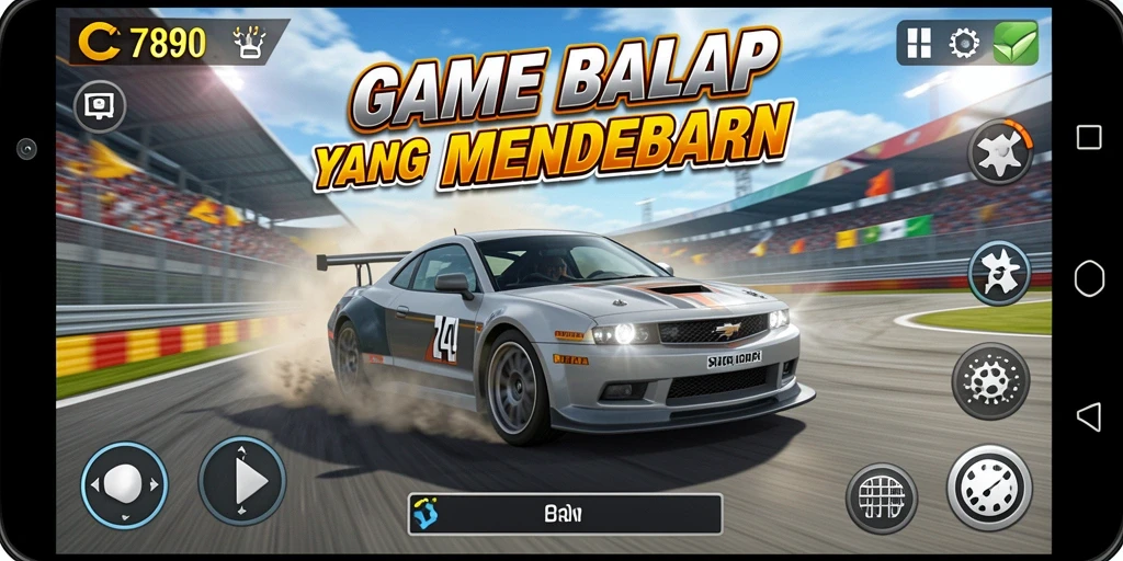 Screenshot menampilkan aksi balapan seru dalam C7890 dengan mobil kencang.