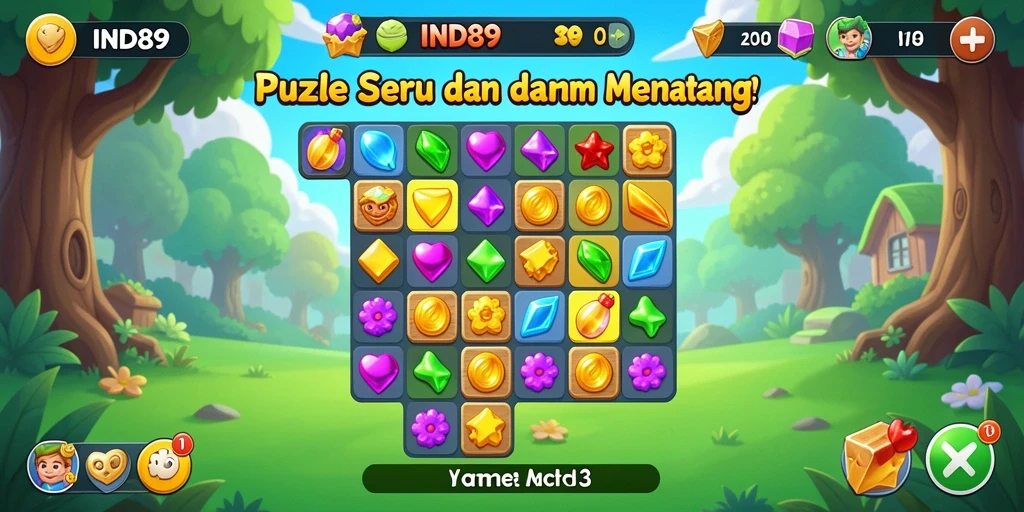 Tangkapan layar gameplay IND89 memperlihatkan aksi seru dalam mencocokkan permata.