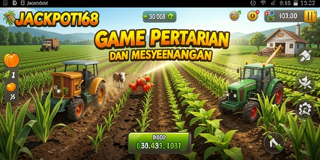 Tangkapan layar dari gameplay <strong>JACKPOT168</strong> menunjukkan aktivitas bertani yang menyenangkan.