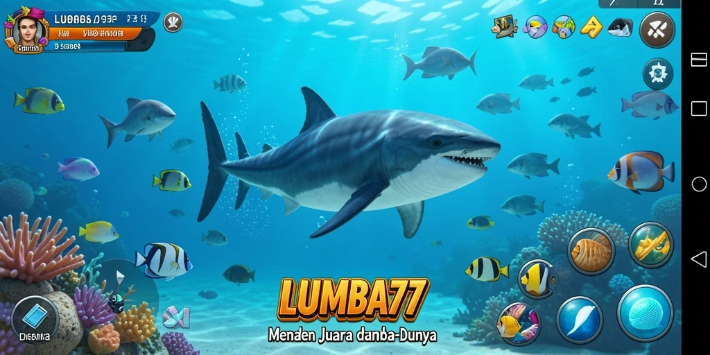 Screenshot gameplay LUMBA77 menampilkan lumba-lumba yang beraksi dengan indah.