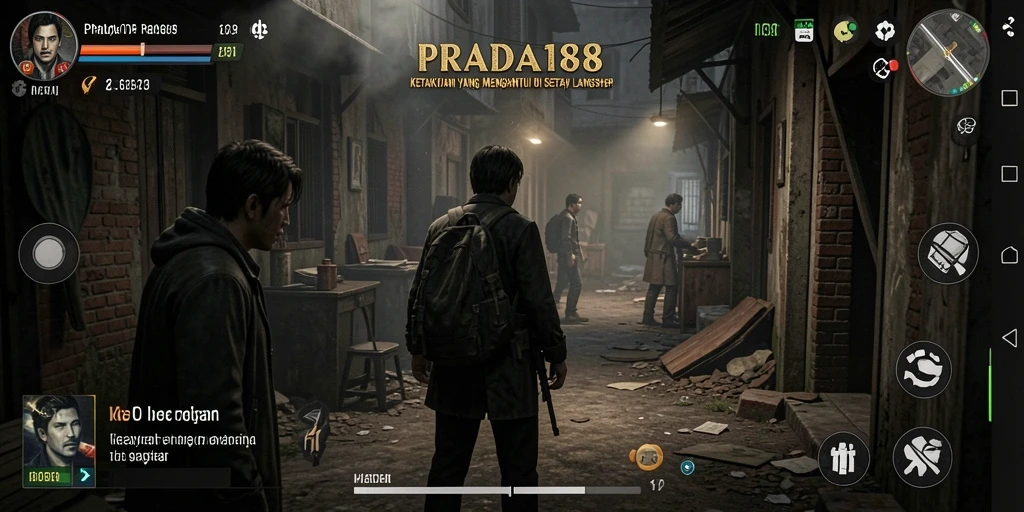 Tangkapan layar gameplay PRADA188 dengan suasana menyeramkan.