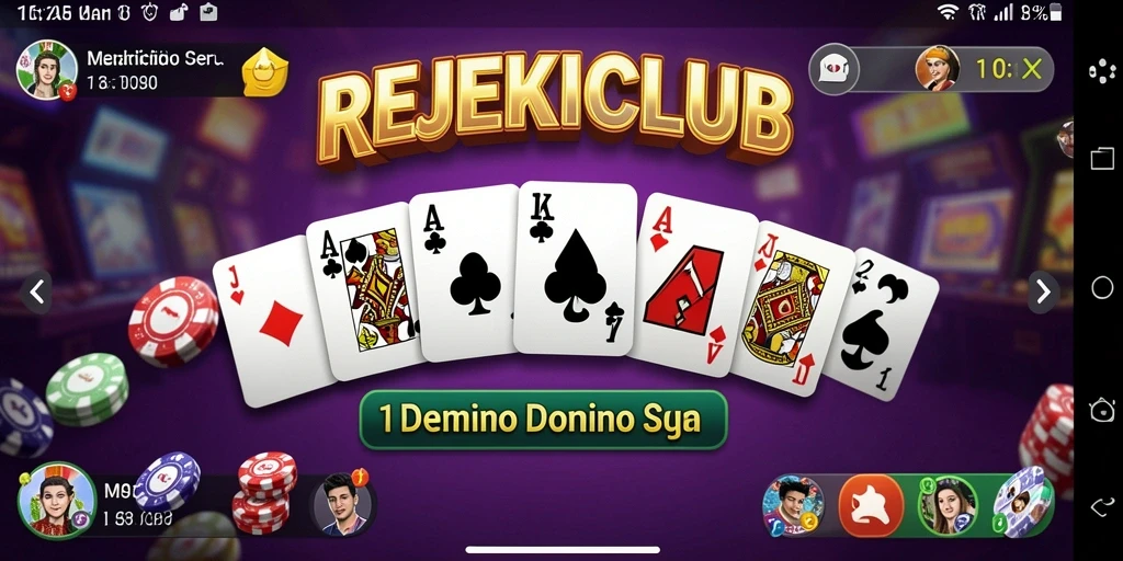 Screenshot dari gameplay seru REJEKICLUB yang menampilkan suasana permainan Domino.