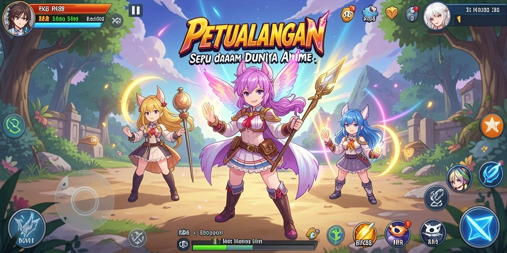 Screenshot gameplay RK88 menampilkan aksi karakter anime yang intens.