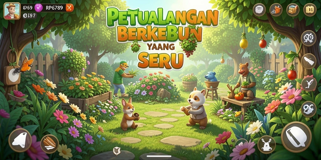 Tampilan gameplay RP6789 dengan kebun yang rimbun dan berwarna-warni.