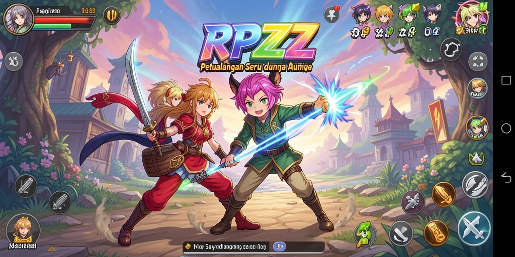Screenshot utama menunjukkan aksi seru dalam permainan Anime RPZZZ.