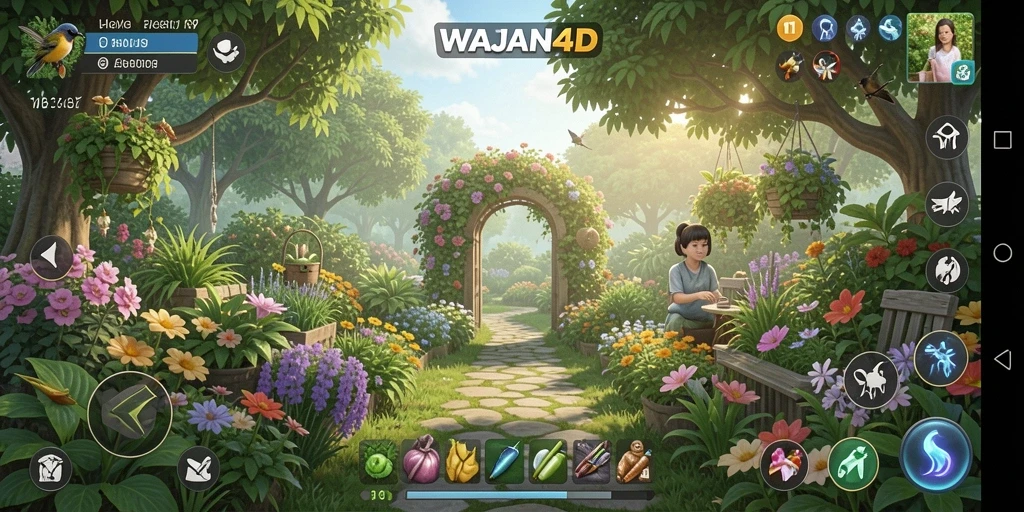 Tampilan gameplay <strong>WAJAN4D</strong> yang menampilkan ladang yang subur dan penuh warna.